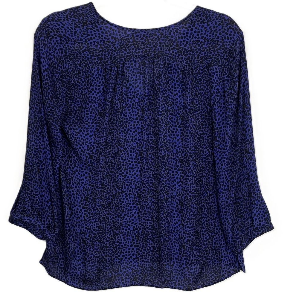 Joie XS Silk Leopard Print Blouse Purple Black V-Neck 3/4 Sleeve - Picture 2 of 14